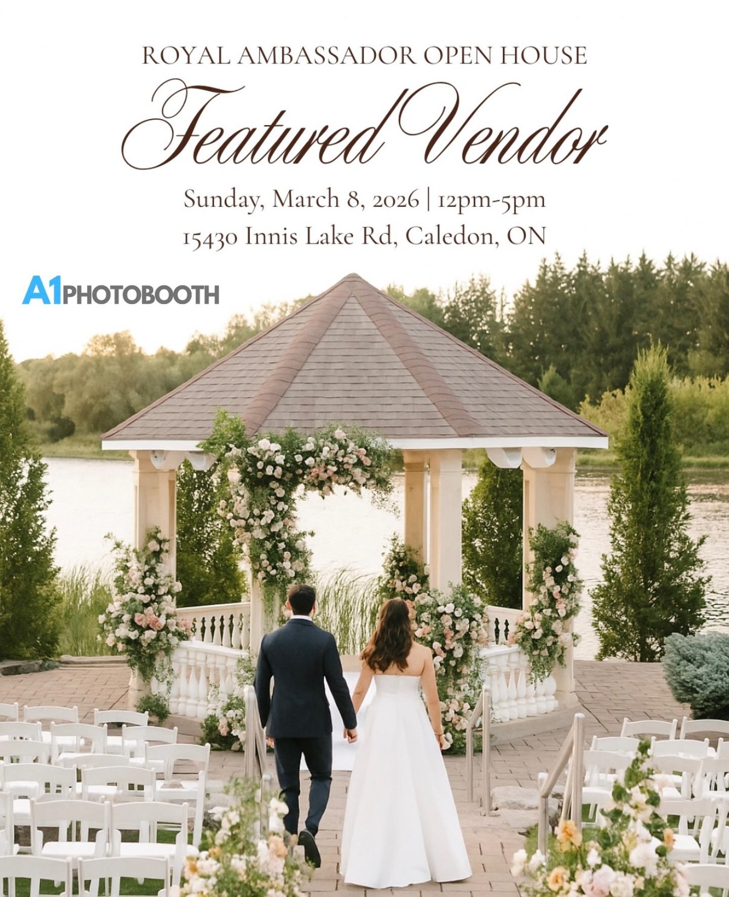 We are so excited to be a part of the Royal Ambassador Open House tomorrow from 12:00pm–5:00pm! ✨

Come join us, meet our amazing team, explore this beautiful venue and its grounds, and experience our premium Photo Booth services in person! 📸

@a1photobooth.ca @royalambassador.eventcentre #royalambassador #a1photobooth #weddingphotobooth #torontowedding #gtaweddings